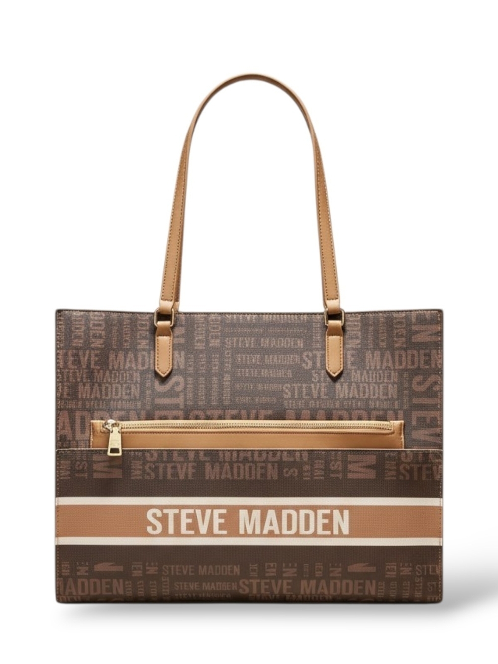 Steve Madden Logo Tote Bag With Crossbody Strap Brown Tan 15 x 11.5